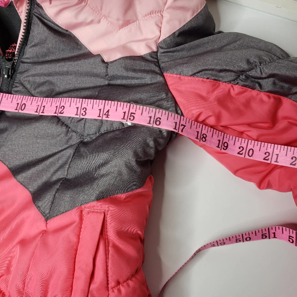 London Fog Girls Puffer Coat XL Hooded Chevron Colorblock Fleece Lined Winter
